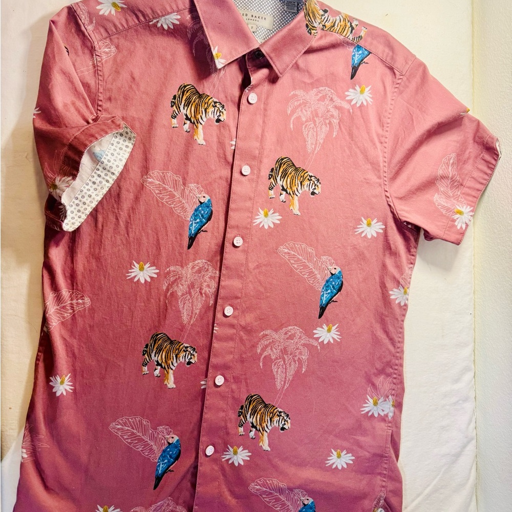 Ted Baker Pink Shirt with Tiger and Parrot Design